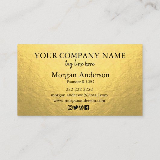 Modernes Minimal an Blech- und Blattgold Visitenkarte (Rückseite)