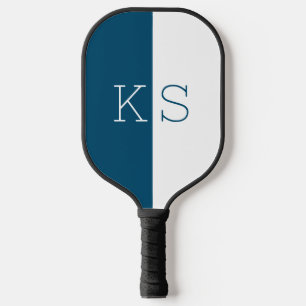 Modernes Minimal Aquamarin-Blau-Weiß-Monogramm Pickleball Schläger