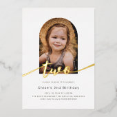 Modernes Minimal Arch Foto 2. Geburtstag Folieneinladung (Vorderseite)