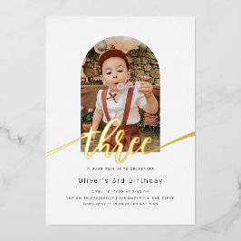 Modernes Minimal Arch Foto 3. Geburtstag Folieneinladung