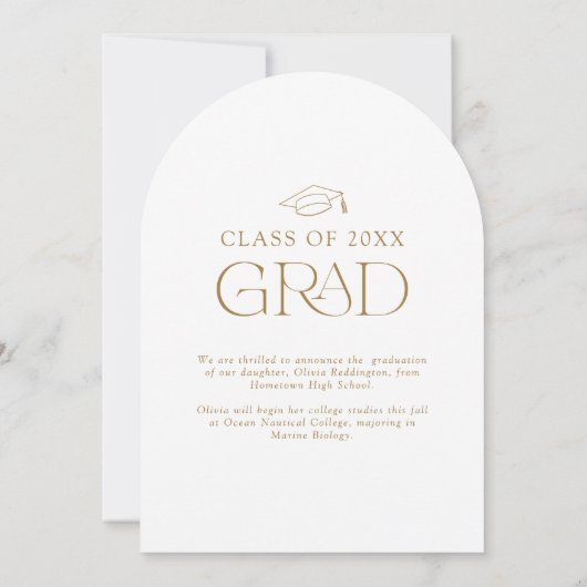 Modernes Minimal Arch Foto Gold Grad Ankündigung (Rückseite)