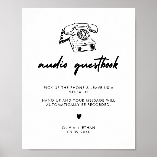 Modernes Minimal Audio Guest Book Wedding Sign Poster (Vorne)