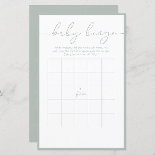 Modernes Minimal | Baby Bingo Game Card (Vorne/Hinten)