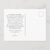 Modernes Minimal Baby Foto Vielen Dank Script Hear Ankündigungspostkarte (Rückseite)