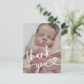 Modernes Minimal Baby Foto Vielen Dank Script Hear Ankündigungspostkarte (Stehend Vorderseite)