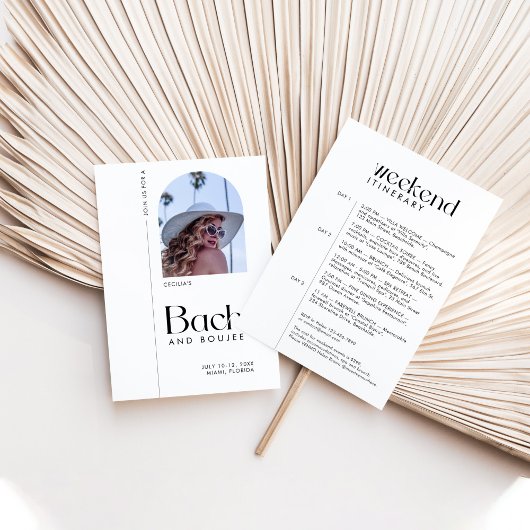 Modernes Minimal "Bach & Boujee" Bachelorette Foto Einladung