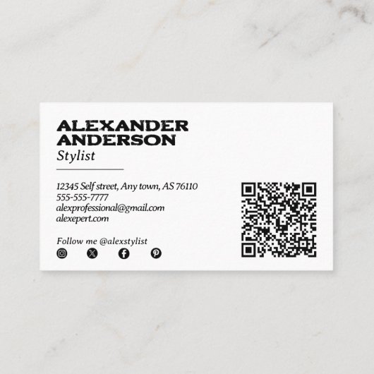 Modernes Minimal Black Charcoal Scribble Scannable Visitenkarte (Rückseite)