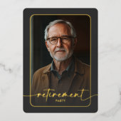 Modernes Minimal Black Foto Retirement Party Folieneinladung (Vorderseite)