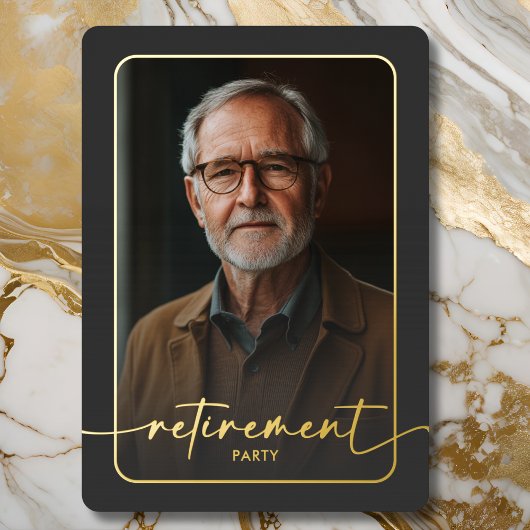 Modernes Minimal Black Foto Retirement Party Folieneinladung