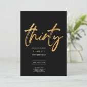 Modernes Minimal Black Gold Dreißig Party Einladung (Stehend Vorderseite)