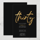 Modernes Minimal Black Gold Dreißig Party Einladung (Vorne/Hinten)