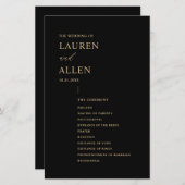 Modernes Minimal-Black-Gold-Hochzeitsprogramm (Vorne/Hinten)