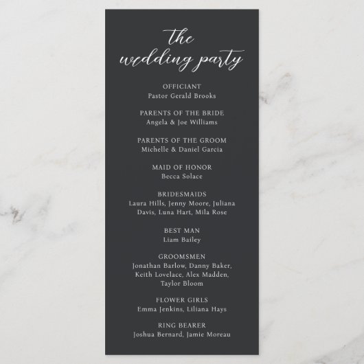 Modernes Minimal Black Krawatte Hochzeitsprogramm (Rückseite)