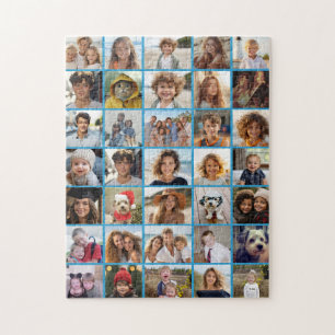 Modernes Minimal Blau - 35 Foto-Collage-Raster Puzzle