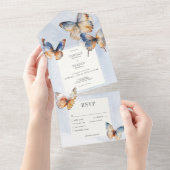 Modernes Minimal Blue & Rust Butterfisch Abendesse All In One Einladung (Abreißen)