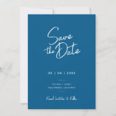 Modernes Minimal Blue Script Foto Hochzeit Save The Date (Vorderseite)
