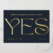 Modernes Minimal Blue Typografy Wedding Rett Date Folieneinladung (Vorderseite)