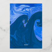 Modernes Minimal Blue Waves Abstrakter Hochzeitssi Folieneinladung (Rückseite)