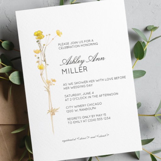Modernes Minimal-Blumen-Detail-Hochzeitsszenario-B Einladung