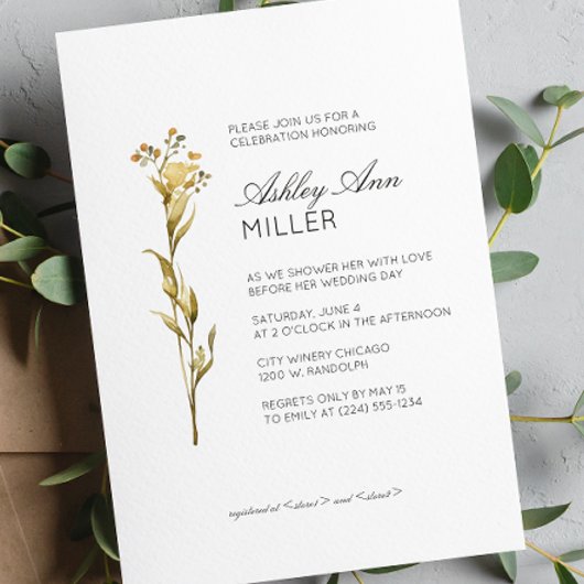 Modernes Minimal-Blumen-Detail-Hochzeitsszenario-B Einladung