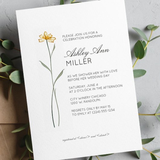 Modernes Minimal-Blumen-Detail-Hochzeitsszenario-B Einladung