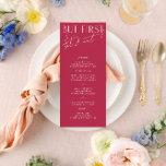 Modernes Minimal Bright Magenta Wedding Menü Menükarte<br><div class="desc">Konzipiert für die "Bright" Wedding Invitation Collection. Klicken Sie auf "Details", um Details zu ändern. Um den Text zu verschieben oder die Größe, den Schriftart oder die Farbe zu ändern, klicken Sie auf "Bearbeiten mit dem Entwurfstool". Sehen Sie sich den Sammellink auf dieser Seite an, um alle passenden Elemente in...</div>