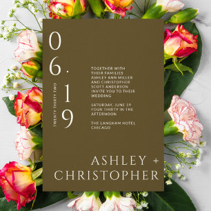 Modernes Minimal-Bronze-Split-Datum Hochzeit Einladung