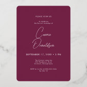 Modernes Minimal Burgundy Foto Fortieth Birthday Folieneinladung (Rückseite)