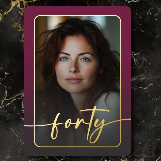 Modernes Minimal Burgundy Foto Fortieth Birthday Folieneinladung