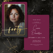 Modernes Minimal Burgundy Foto Fortieth Birthday Folieneinladung