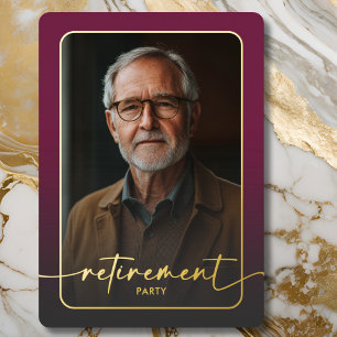 Modernes Minimal Burgundy Foto Retirement Party Folieneinladung