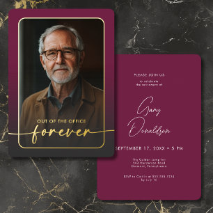 Modernes Minimal Burgundy Foto Retirement Party Folieneinladung