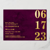 Modernes Minimal Burgundy Gold Foto Save the Date Folieneinladung (Vorderseite)