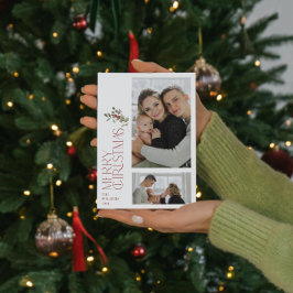 Modernes Minimal Burgundy Merry Typografie 2 Foto Feiertagskarte