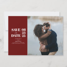 Modernes Minimal-Burgundy-Rot-Save the Date-Foto