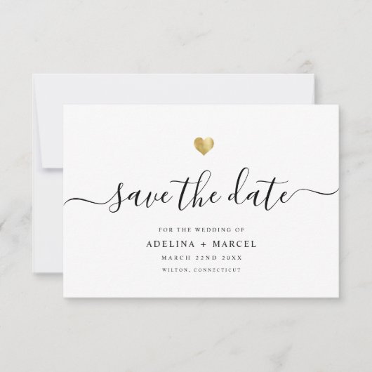 Modernes Minimal Calligraphy Chic Gold Save The Date (Vorderseite)