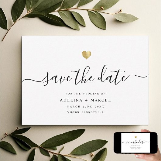 Modernes Minimal Calligraphy Chic Gold Save The Date