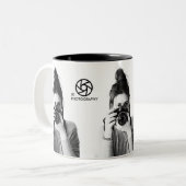 Modernes Minimal-Clean 3-Fotos Foto & Logo Zweifarbige Tasse (Vorderseite Links)