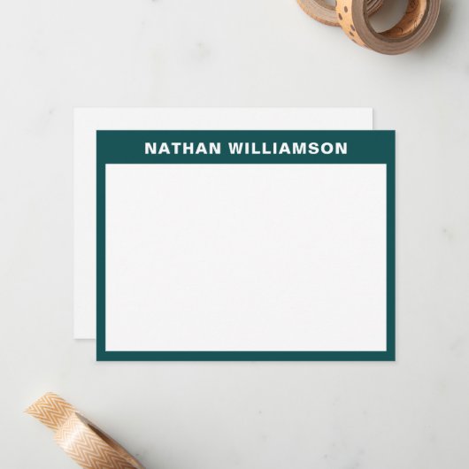 Modernes Minimal Dunkles Aquamarines Blau für Männ Mitteilungskarte (Vorderseite/Rückseite Beispiel)