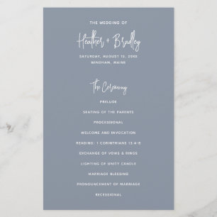 Modernes Minimal Dusty Blue Budget Hochzeitsprogra Flyer