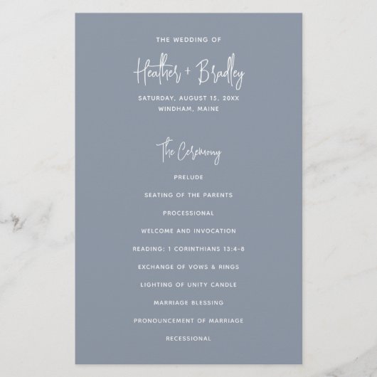Modernes Minimal Dusty Blue Budget Hochzeitsprogra Flyer (Vorne)