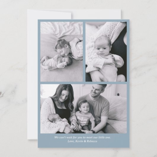 Modernes Minimal Dusty Blue Neugeborene Geburt Ankündigung (Rückseite)