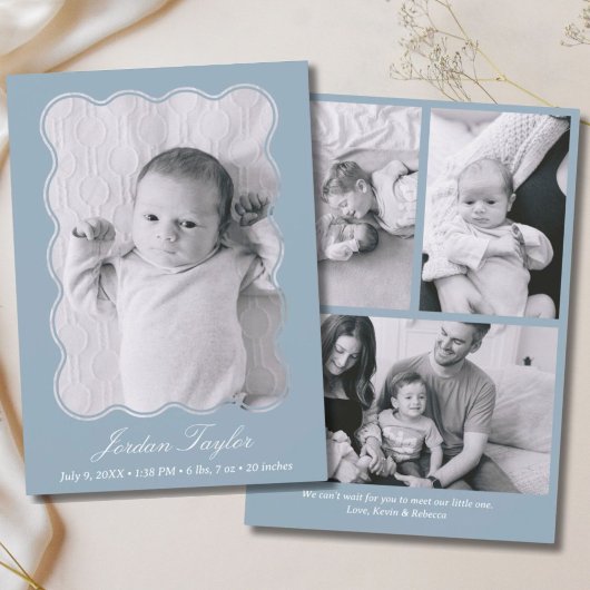 Modernes Minimal Dusty Blue Neugeborene Geburt Ankündigung