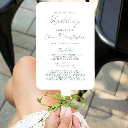 Modernes Minimal Dusty Blue Script Wedding Program Fächer