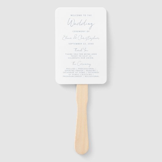 Modernes Minimal Dusty Blue Script Wedding Program Fächer (Vorderseite)