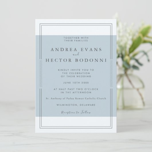 Modernes Minimal Dusty Blue Weeding Einladung (Stehend Vorderseite)