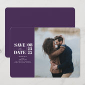 Modernes Minimal-Eggplant Lila Save the Date Foto (Vorne/Hinten)