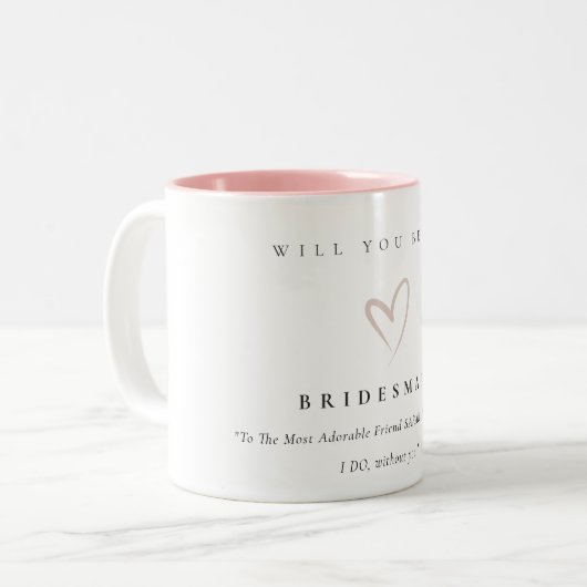 Modernes Minimal einfaches Blush Herz Bridesmaid G Zweifarbige Tasse (Vorderseite Links)