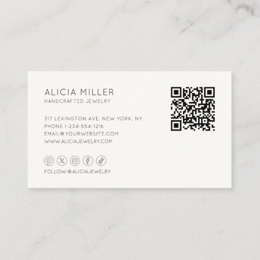 Modernes Minimal einfaches handgeschriebenes QR Co Visitenkarte (Rückseite)