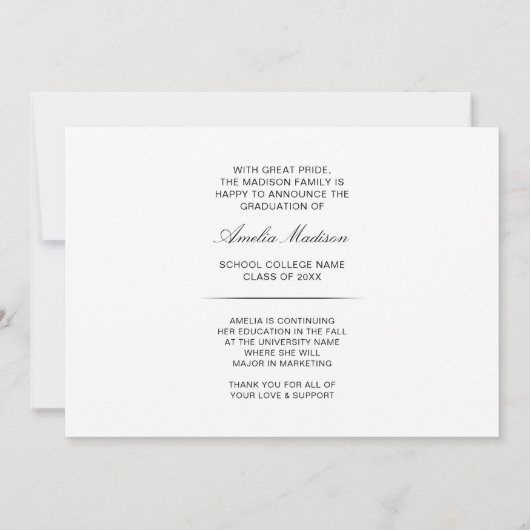 Modernes Minimal-Einzigartiges Ink Script Graduate Ankündigung (Rückseite)